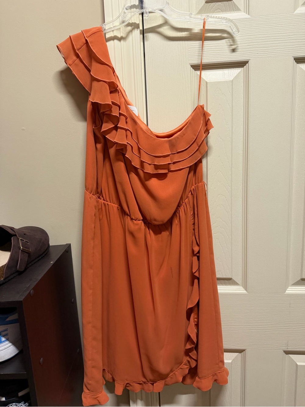 Jessica Simpson One-Shoulder Ruffle Dress in Rust Orange